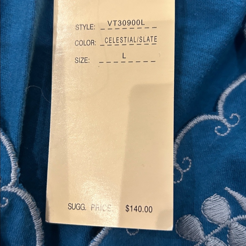 Vertigo Embroidered Blue Tunic Long Sleeve Top-L - Picture 9 of 9